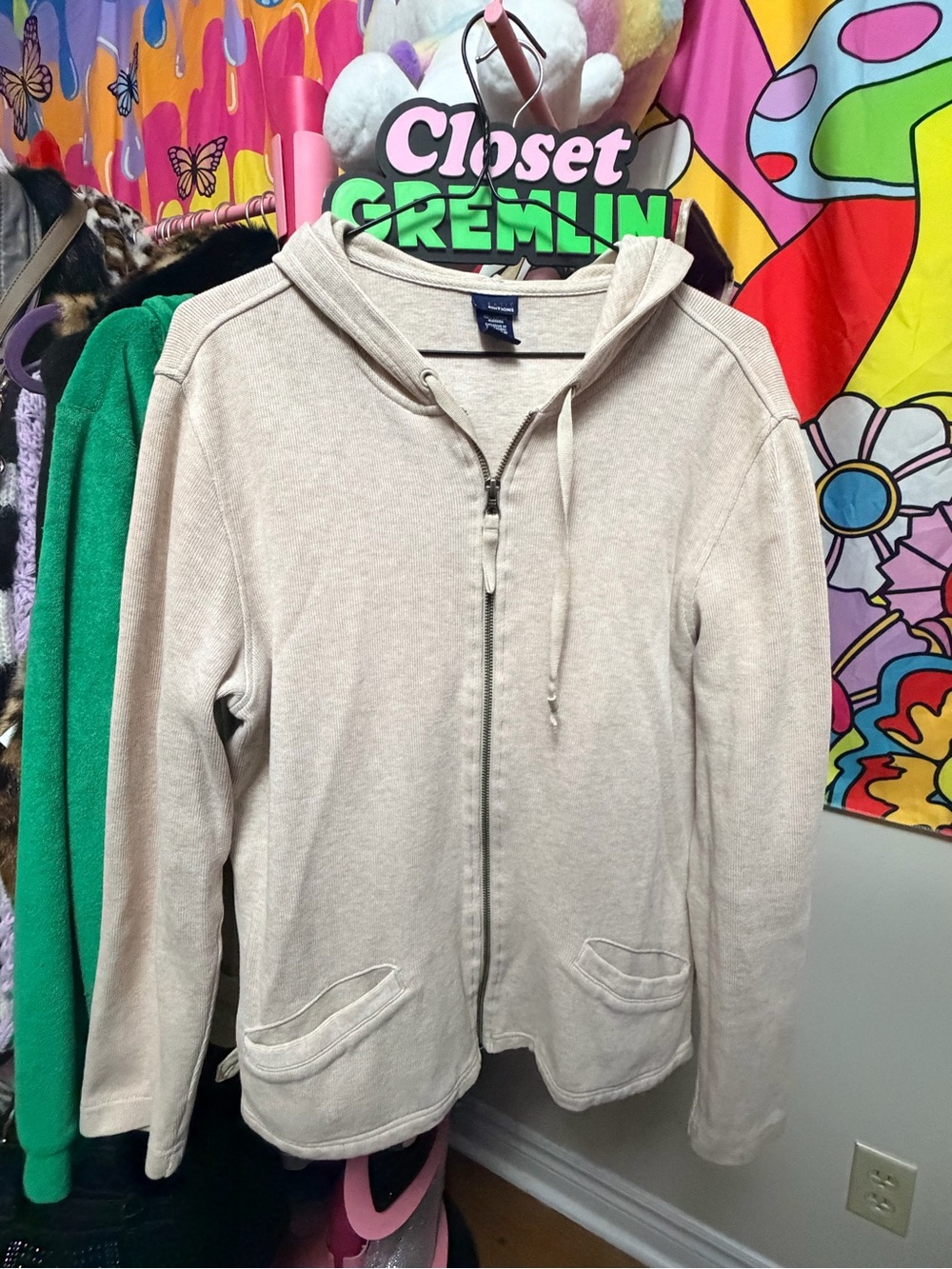 Light Beige Zip Hoodie Jacket - 100% cotton